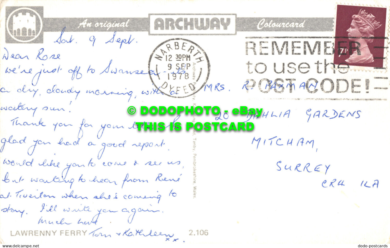 R524155 Lawrenny Ferry. Archway. Knowling Mead. 1978. 2. 106 - Welt