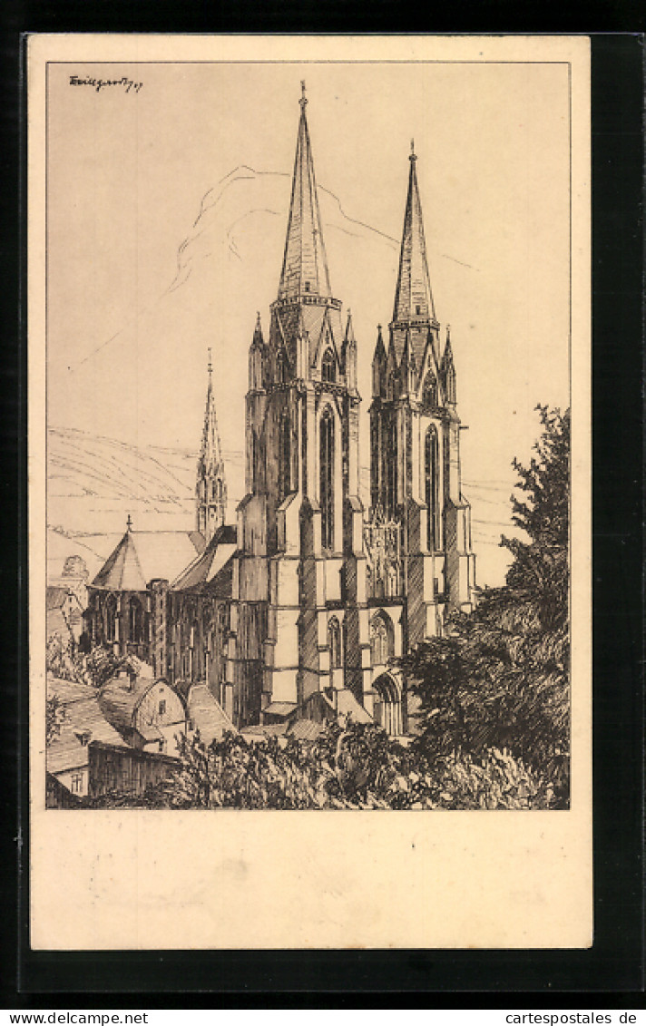 Künstler-AK Marburg, An Der St. Elisabeth-Kirche  - Marburg