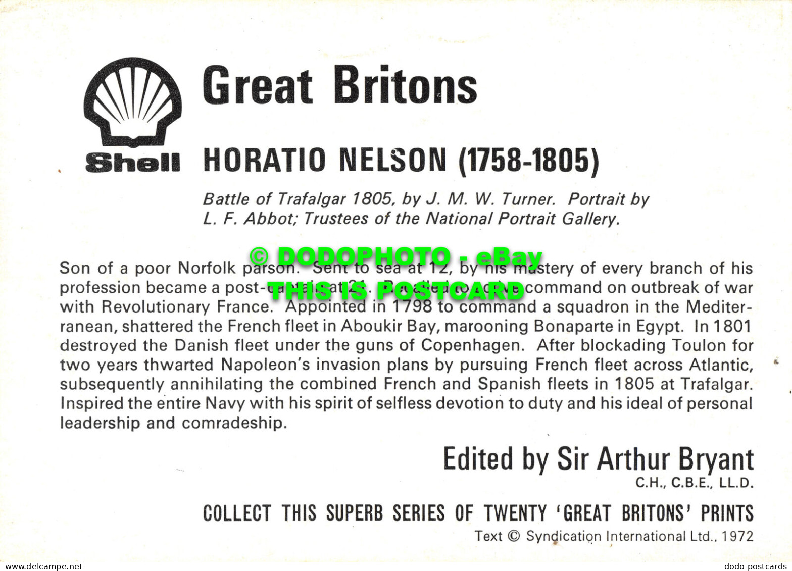 R524187 Great Britons. H. Nelson. 1758 1805. Battle Of Trafalgar 1805. Turner. A - Welt