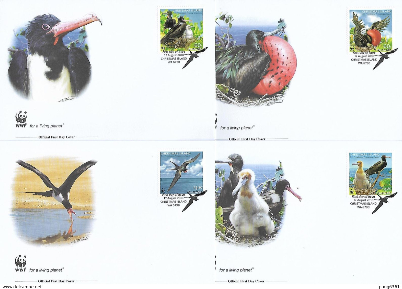 ILES CHRISTMAS  2010  4 FDC WWF-OISEAUX YVERT N°685/688 - FDC