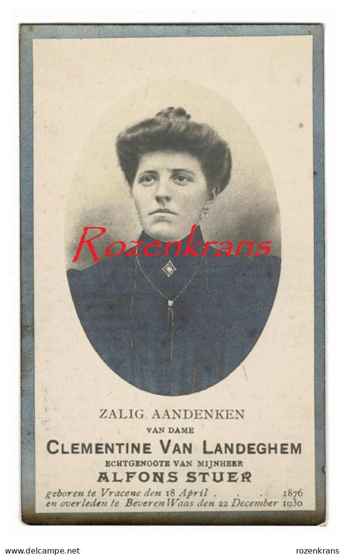 Clementine Van Landeghem Alfons Stuer Vracene Vrasen Beveren Waas 1930 Met Foto Bidprentje Doodsprentje - Esquela