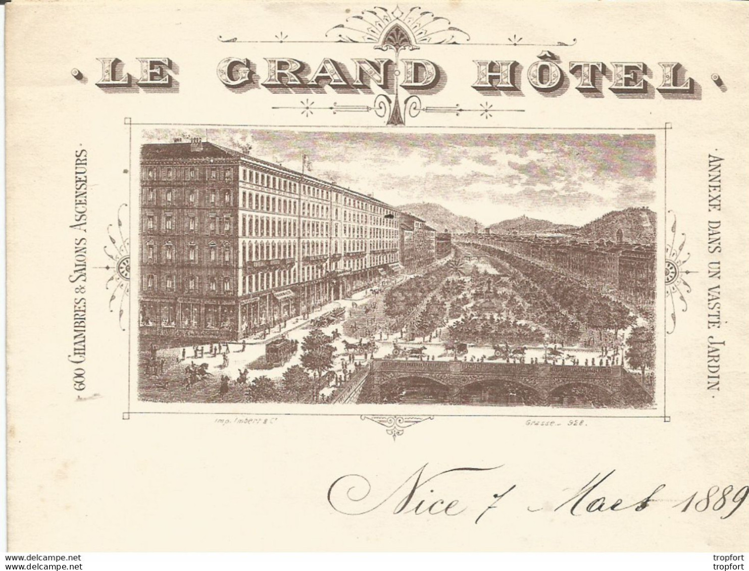 M11 Cpa / Old Invoice Lettre Facture Ancienne RARE LETTRE DU GRAND HOTEL NICE Le 7 Mars 1889 - Ambachten