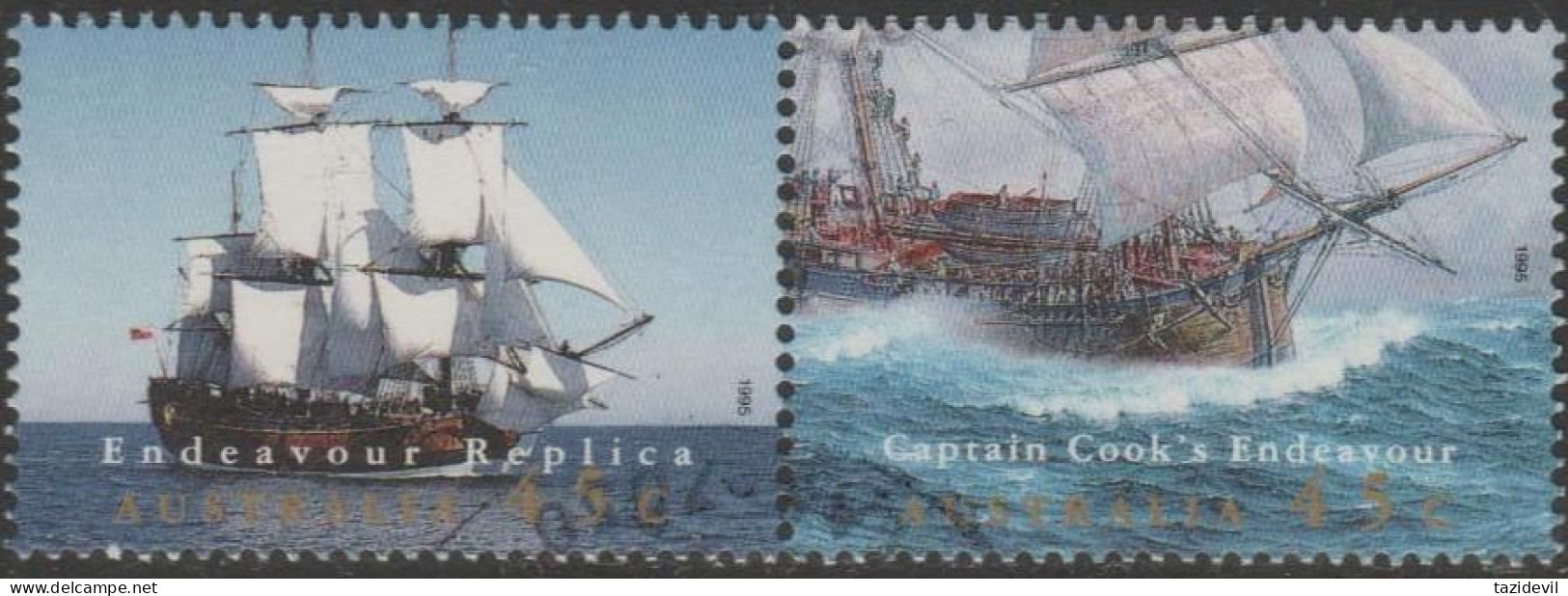 AUSTRALIA - USED 1995 90c Endeavour Repleca Pair - Ships - Usati