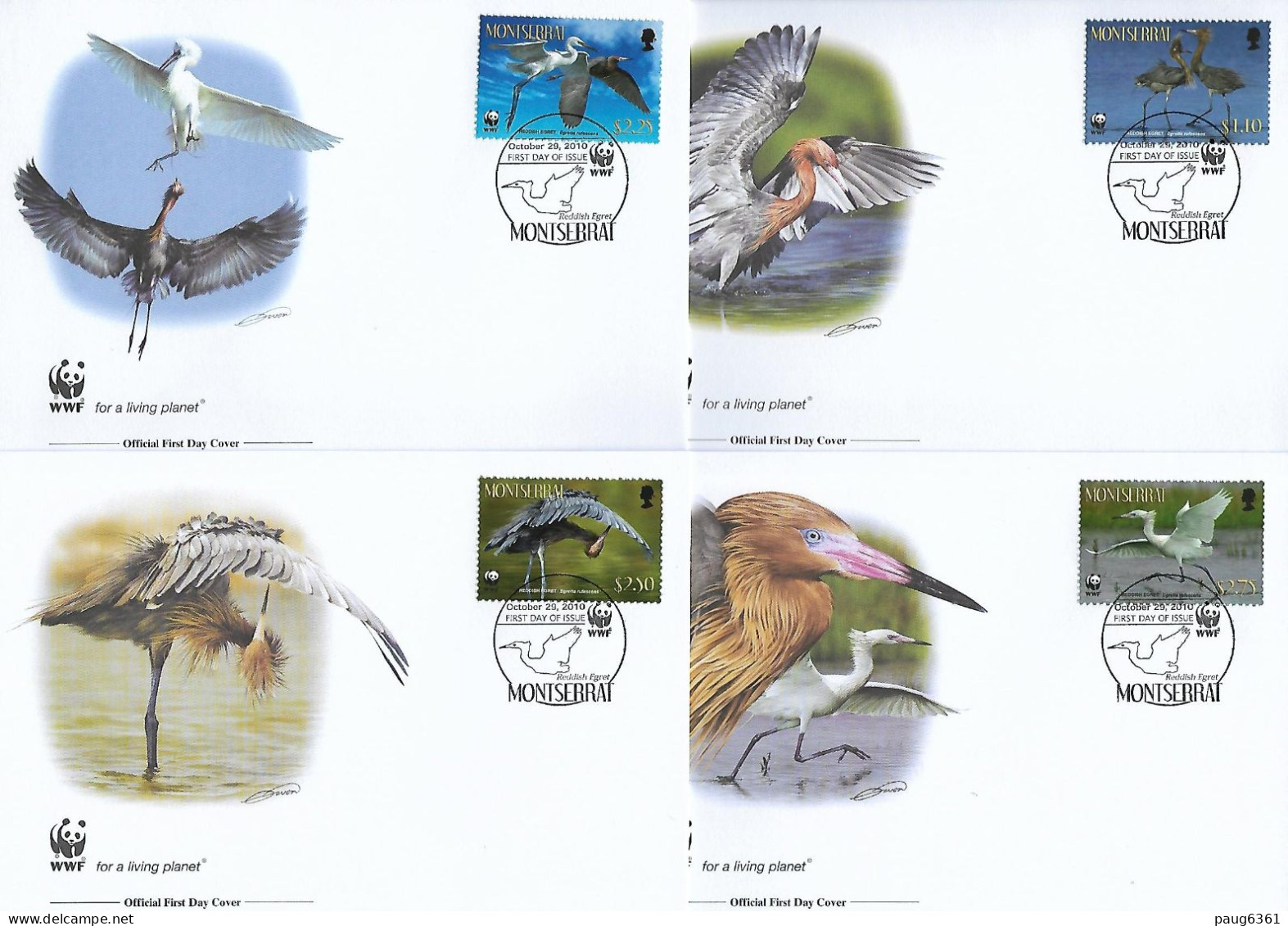 MONTSERRAT  2010  4 FDC WWF-AIGRETTES YVERT N°1360/1363 - FDC