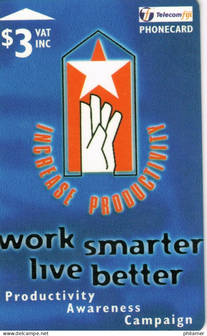 FIDJI FIJI Telecarte Phonecard CARTE MAGNETIQUE 3 $ Work Smarter Live National Training Council Citation Bible UT BE - Polinesia Francese