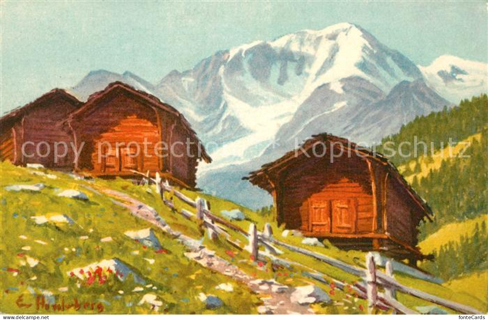 13300391 Praz Gras Et Le Pigne D Arolla Kuenstlerkarte Praz - Sonstige & Ohne Zuordnung