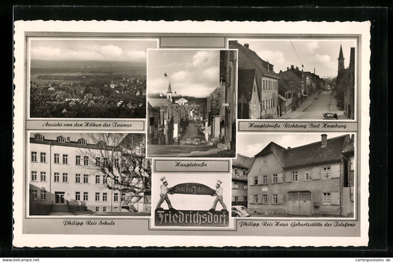 AK Friedrichsdorf / Taunus, Philipp Reis Schule, Hauptstrasse, Philipp Reis Haus, Panorama  - Taunus