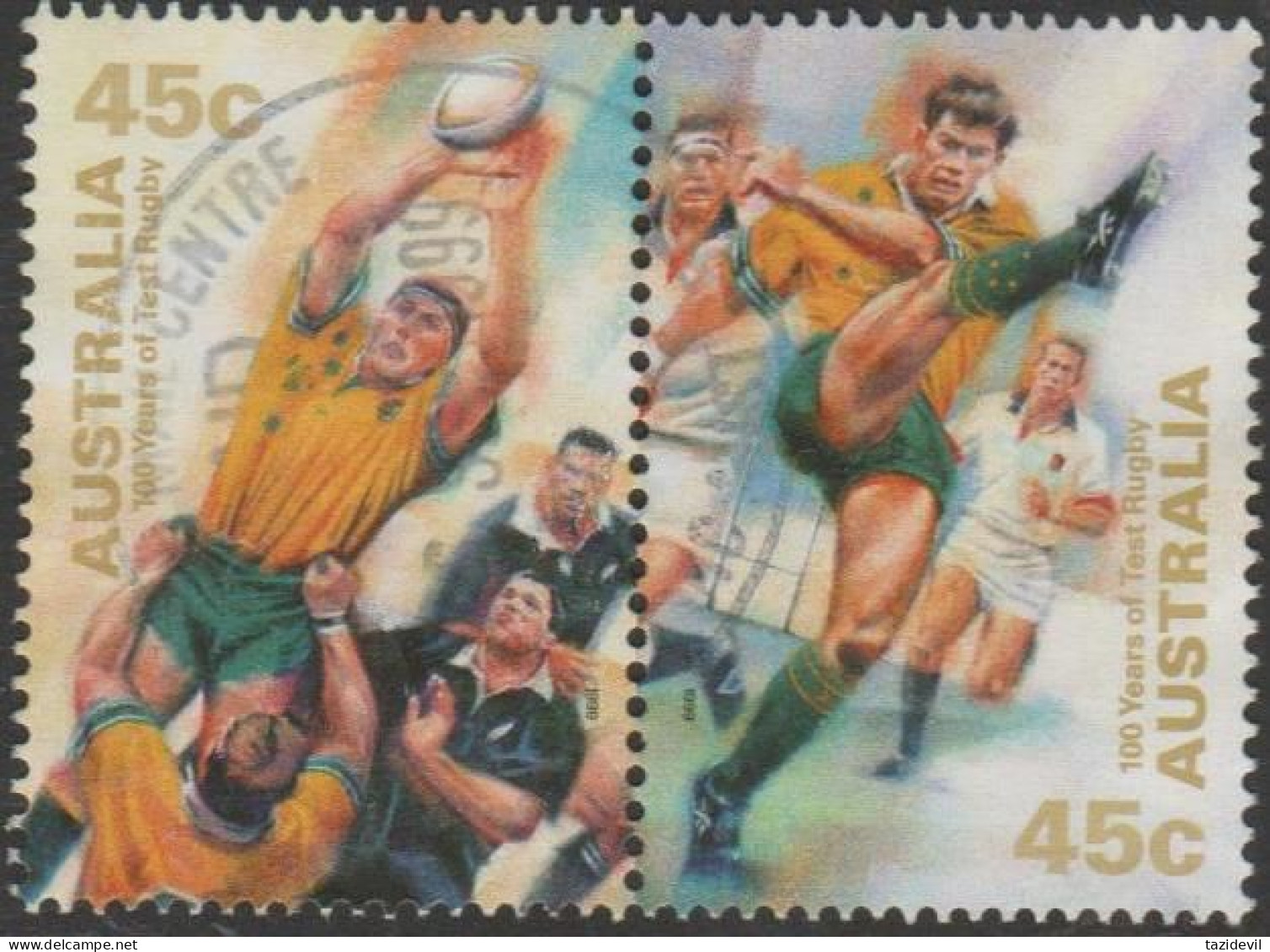 AUSTRALIA - USED 1999 90c 100 Years Of Test Rugby In Australia Pair - Gebraucht