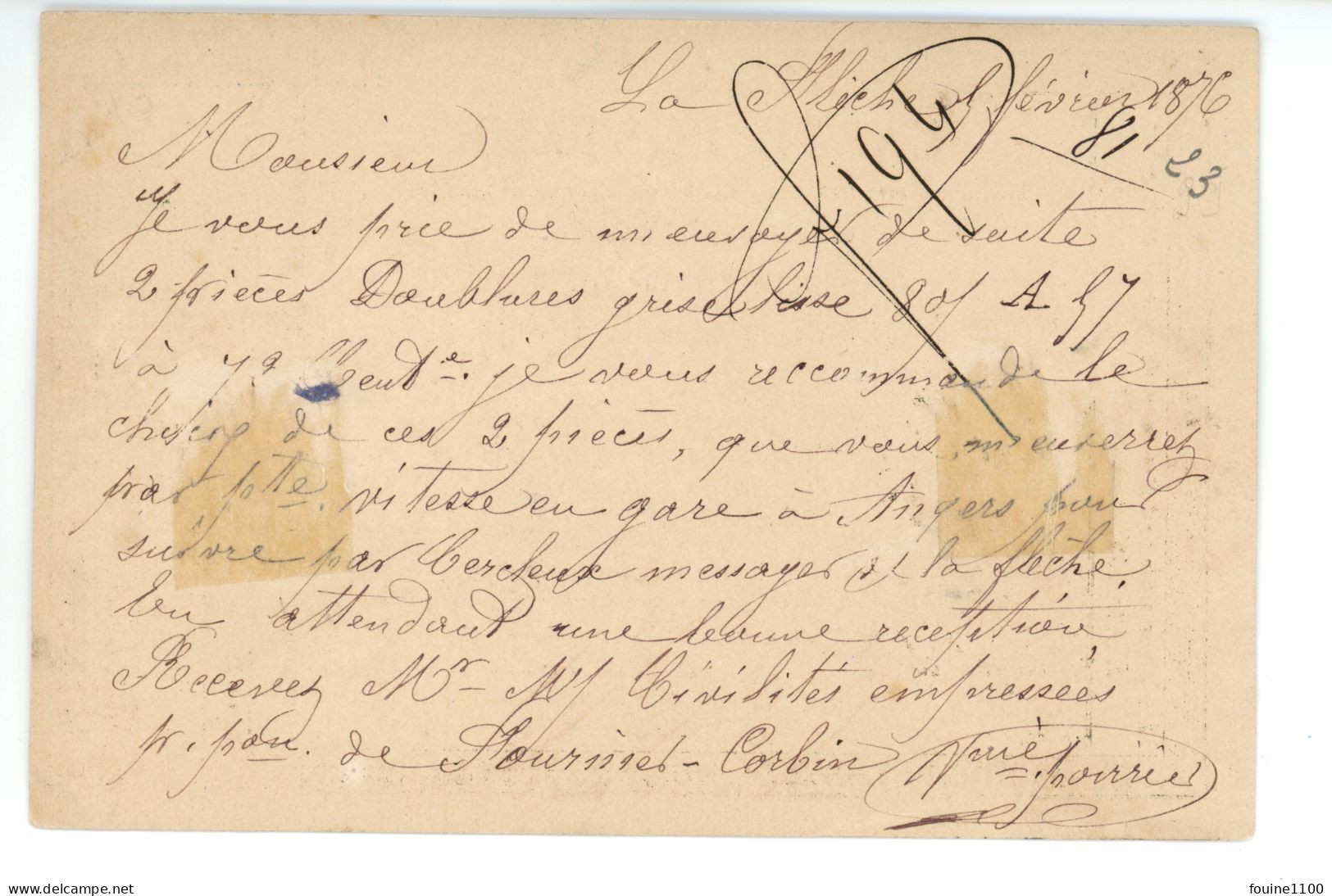 CARTE PRECURSEUR Envoyée à RICHARD Fabricant à CHOLET 49 Envoi Des Tissus Fournier Corbin à LA FLECHE 72 Sarthe - 1849-1876: Classic Period