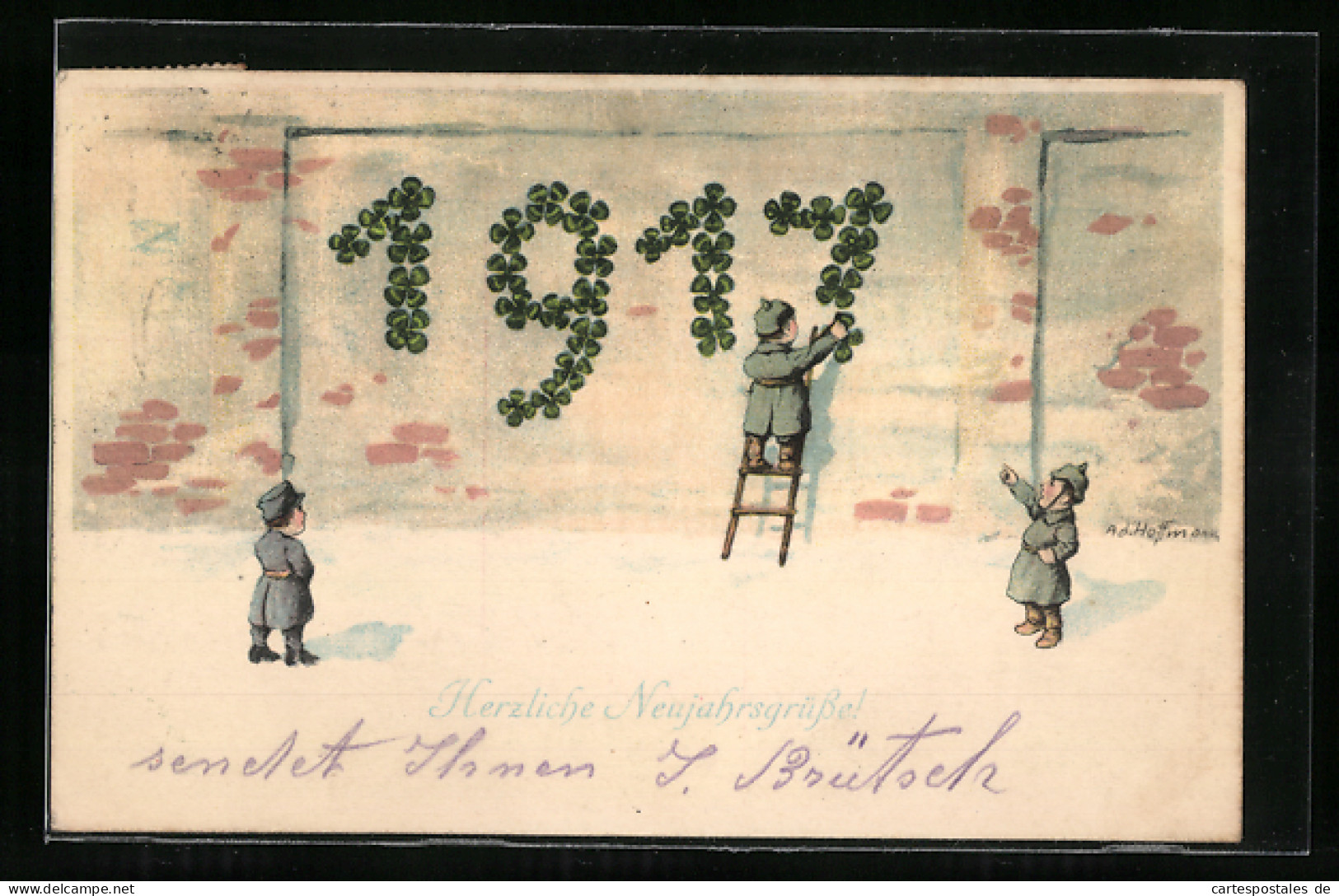 Künstler-AK Ad. Hoffmann: Soldaten Gestalten Einen Blumenschriftzug 1917  - Hoffmann, Ad.