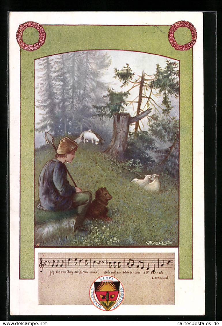 Künstler-AK T. Welzl: Deutscher Schulverein Nr. 98, Schäfer Mit Hund Und Herde Am Waldrand  - Guerre 1914-18