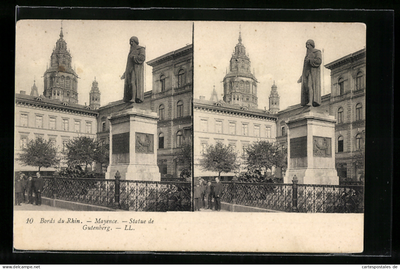 Stereo-AK Mayence, Bords Du Rhin, Statue De Gutenberg  - Stereoscope Cards