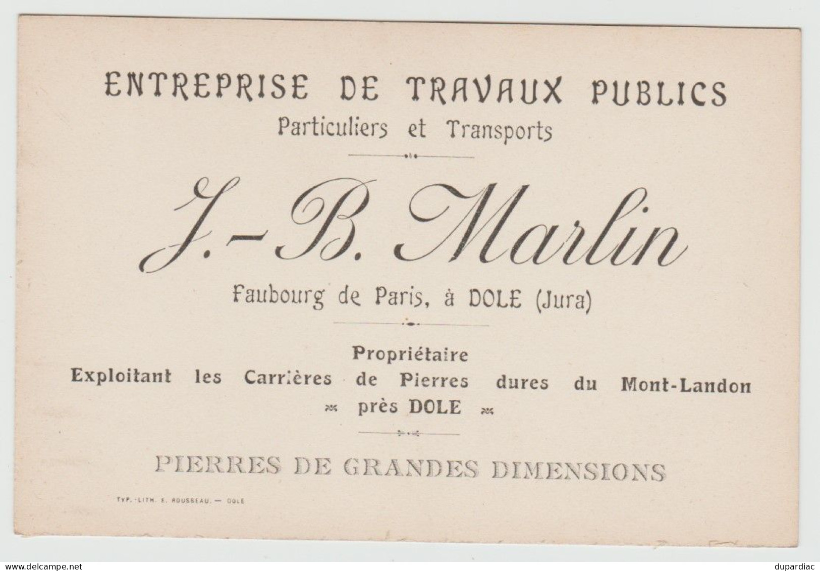 39 - Jura / DOLE -- Transport D'un Bloc De Pierre Des Carrières De Landon. MARLIN Prop. Exploitant (attelage 8 Chevaux). - Dole