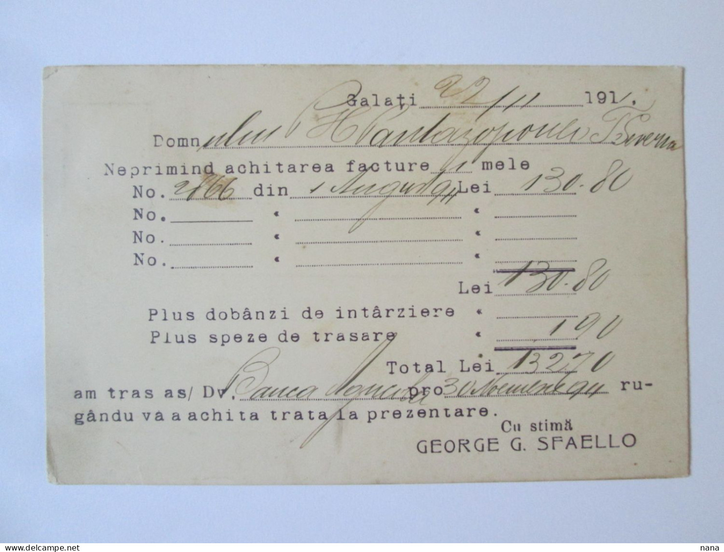 Roumanie Entier Postal Georges Sfaello-Galati Voyage 1911/Romania:Galati-Georges Sfaello Stationery Post.1911 Mailed - Lettres & Documents