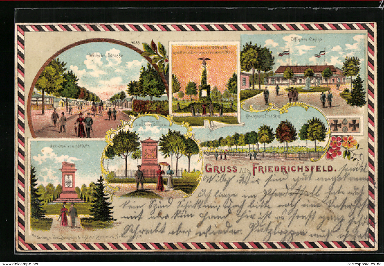 Lithographie Friedrichsfeld, Wilhelmstrasse, Offiziers-Casino, Franzosenfriedhof  - Other & Unclassified