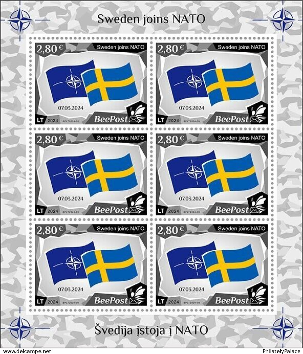 Lithuania 2024 Sweden Joins NATO ,Beepost, Defense Cooperation, Full Sheet Mint, MNH (**) Only 1 Sheet Avaliable - Litauen