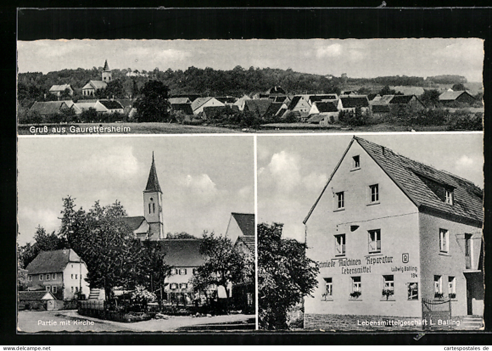 AK Gaurettersheim, Ortsansicht, Strassenpartie Mit Kirche, Lebensmittelgeschäft L. Balling  - Altri & Non Classificati