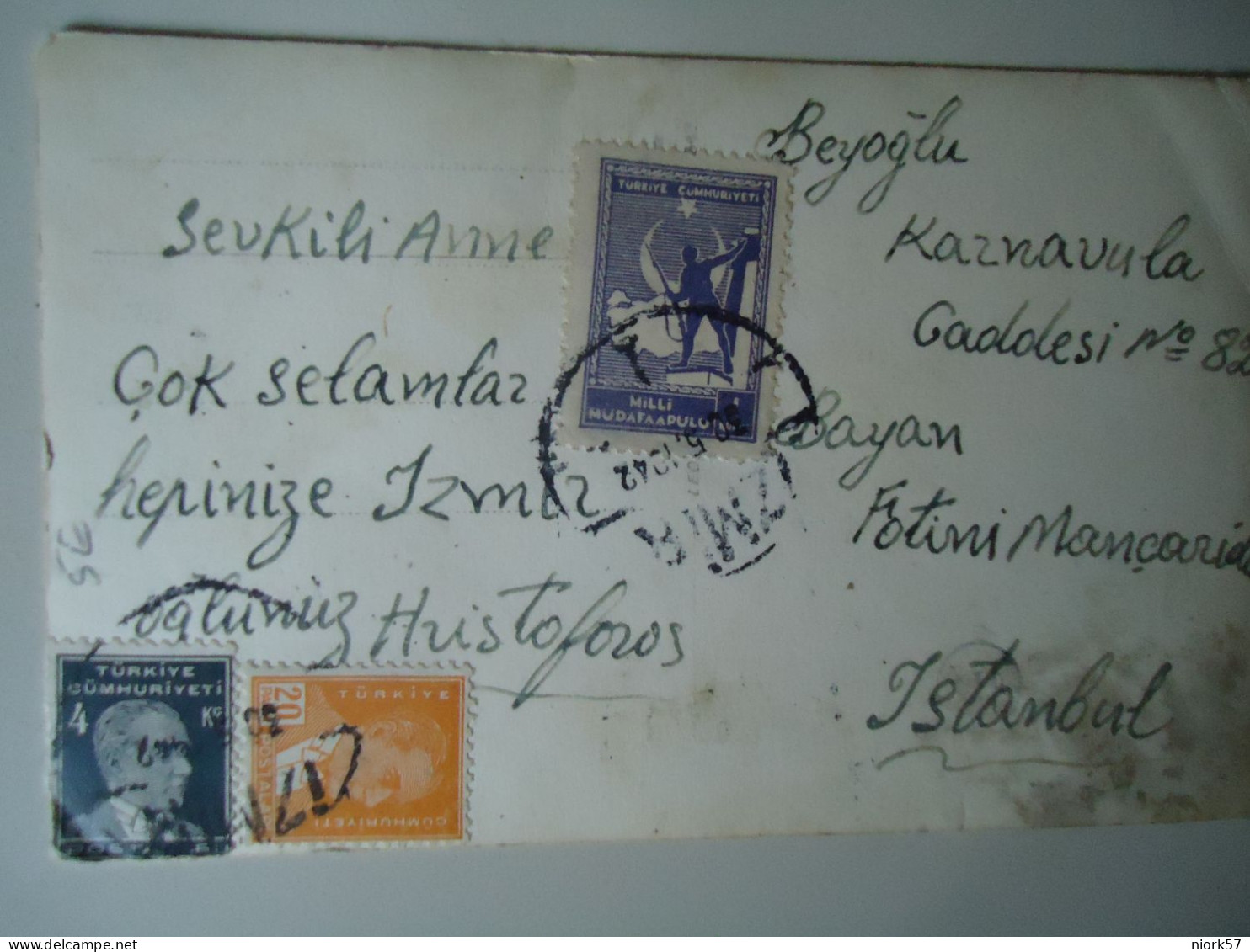 TURKEY  PHOTO  POSTCARDS  1942   ΣΤΗΝ ΚΩΝΣΤΑΝΤΙΝΟΥΠΛΗ  CONSTANTINOPLE 3 STAMPS IZMIR  FOR MORE PURCHASES 10% DISCOUNT - Greece