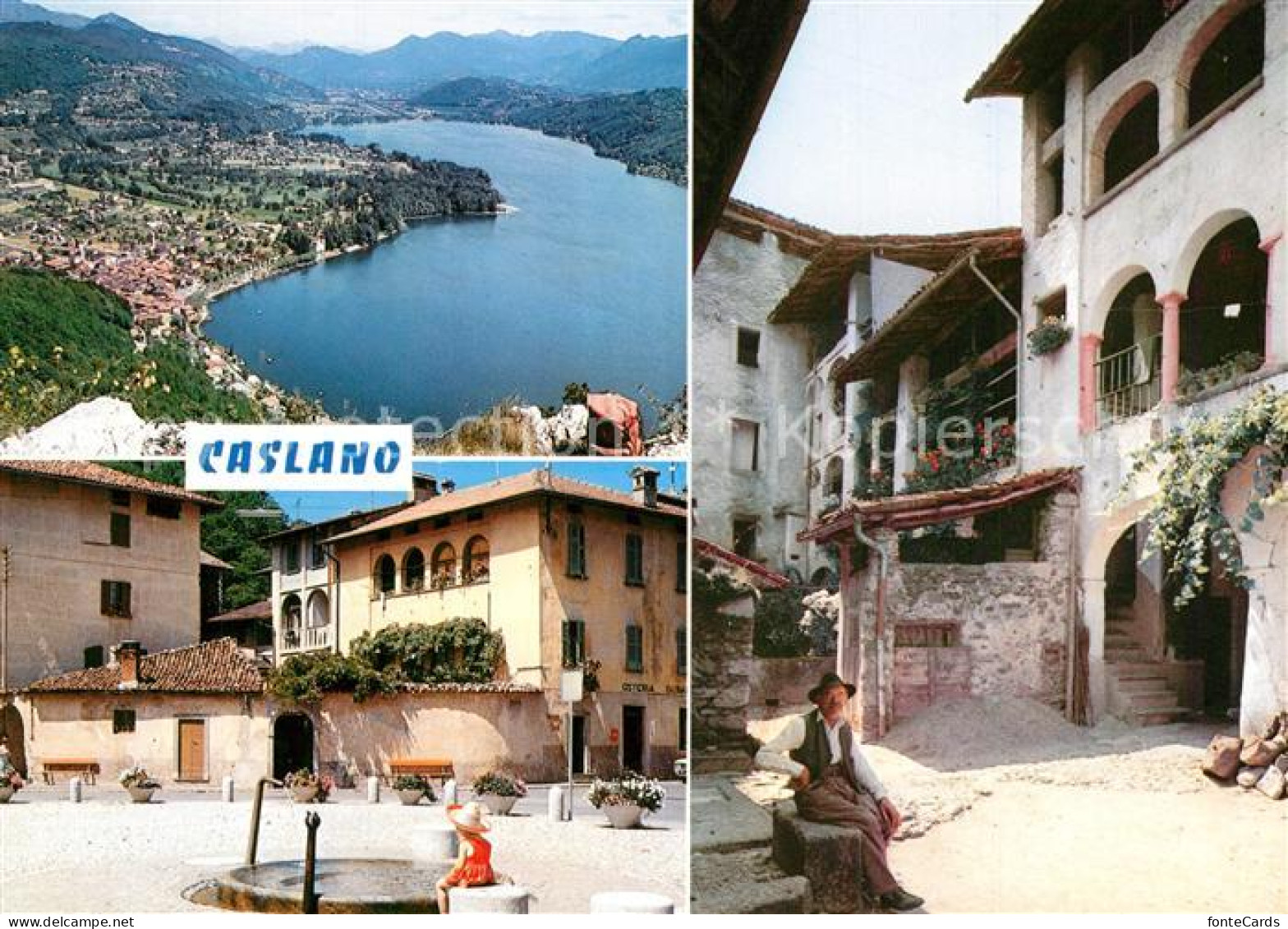 13246532 Caslano Panorama Luganersee Ortsmotiv Mit Brunnen Gasse Caslano - Autres & Non Classés