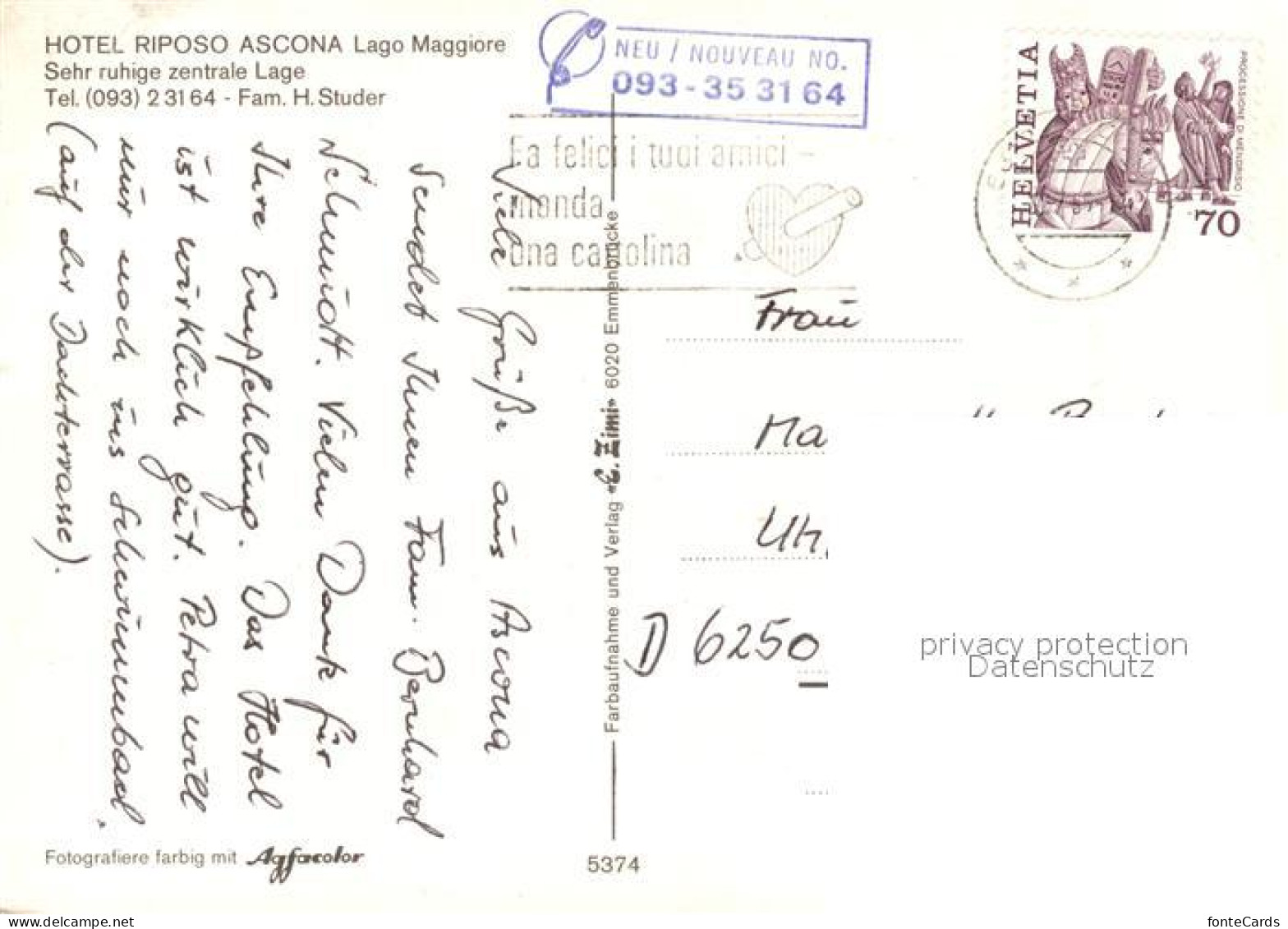 13239420 Ascona Lago Maggiore Hotel Riposo Fliegeraufnahme Ascona Lago Maggiore - Altri & Non Classificati