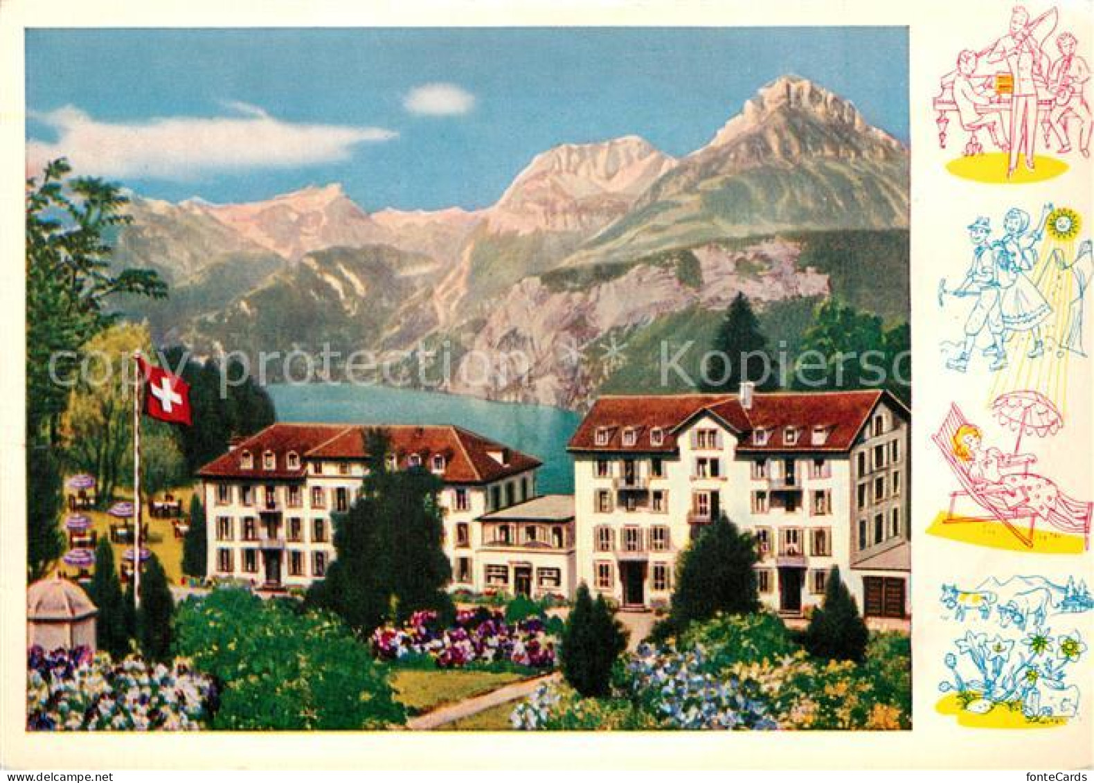 13237460 Morschach Hotel Frohnalp Vierwaldstaettersee Alpen Schweizer Flagge Ill - Sonstige & Ohne Zuordnung