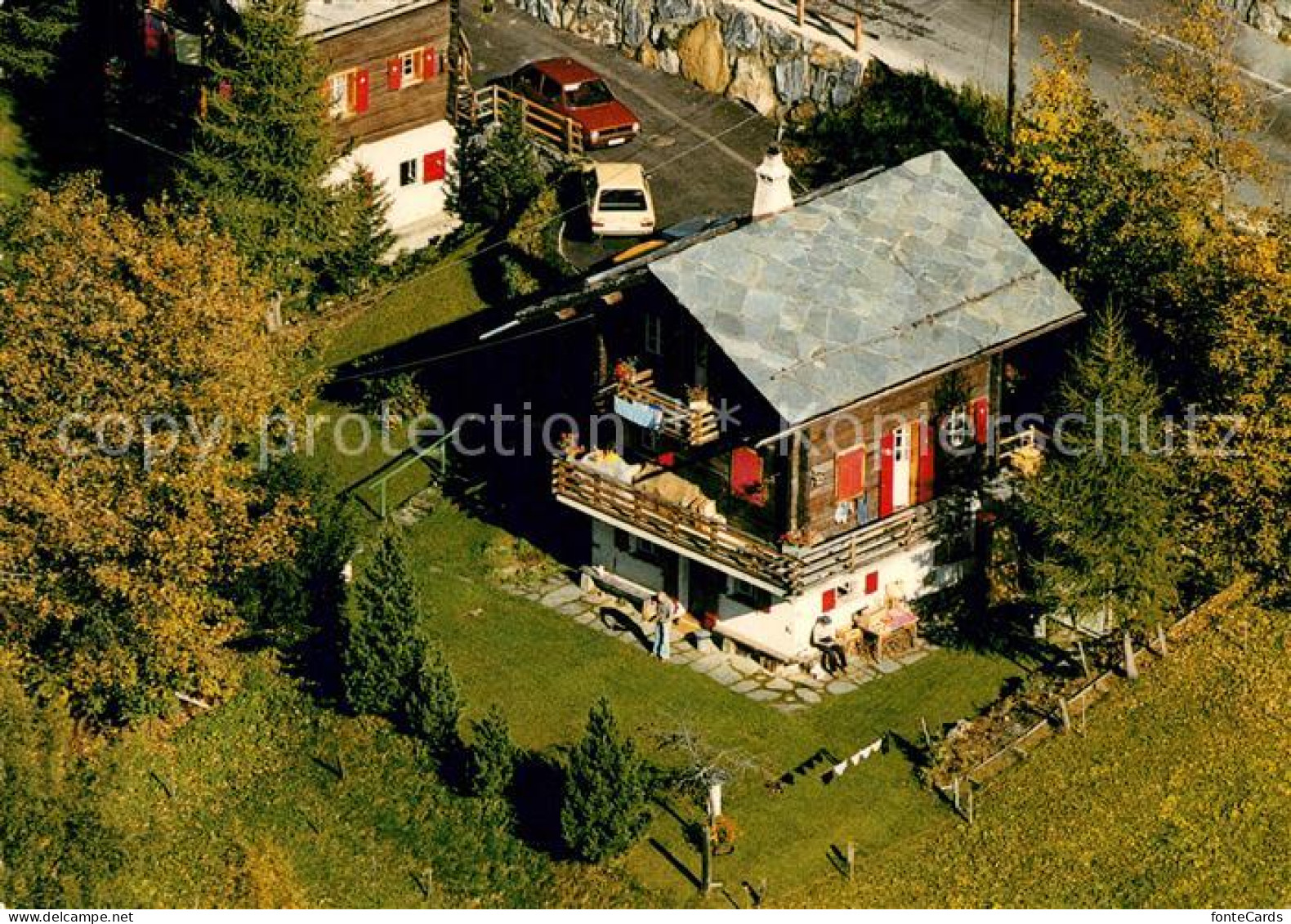 13237448 Leukerbad Chalet Briand Und Mazot Fliegeraufnahme Leukerbad - Autres & Non Classés