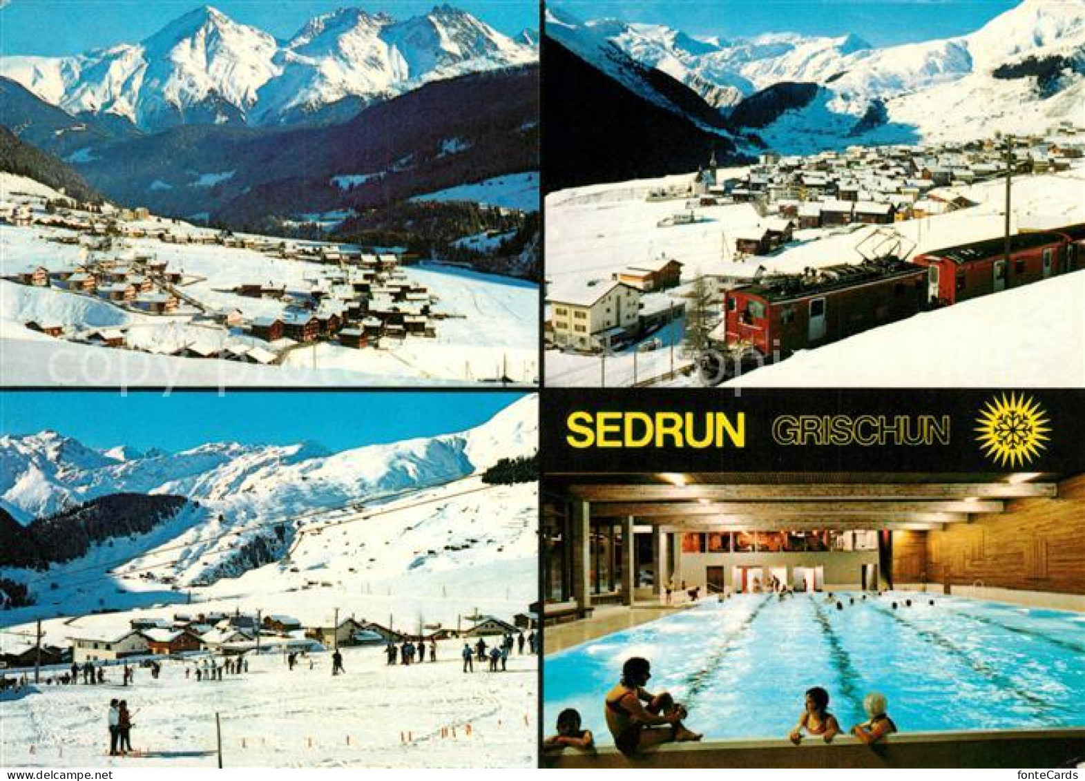 13235601 Sedrun Panorama Eisenbahn Skilift Hallenbad Sedrun - Sonstige & Ohne Zuordnung