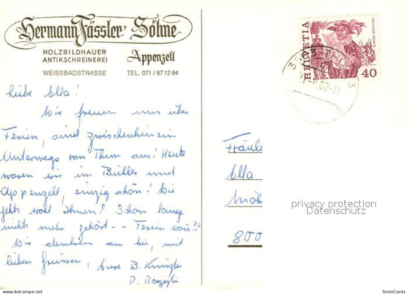 13234798 Appenzell IR Holzbildhauer Antikschreinerei Hermann Faessler Soehne App - Autres & Non Classés