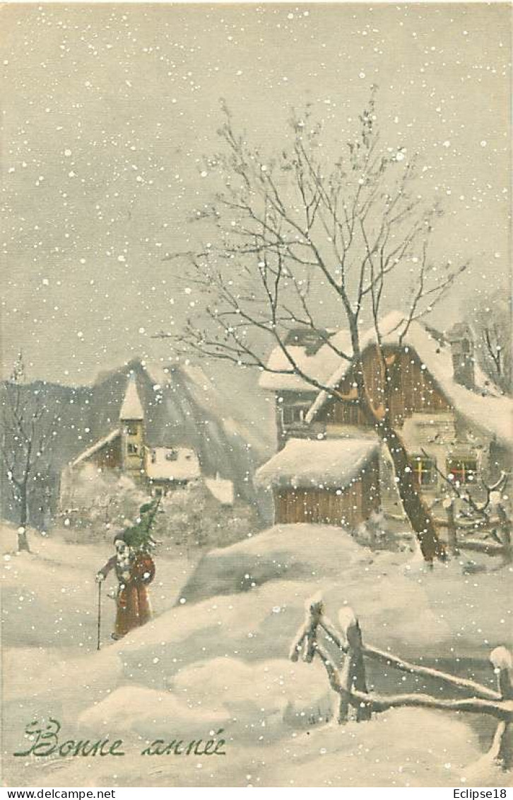 Illustrateur Vienne - Bonne Année - Paysage Pere Noel - Neige En Relief    Q 2552 - Nieuwjaar