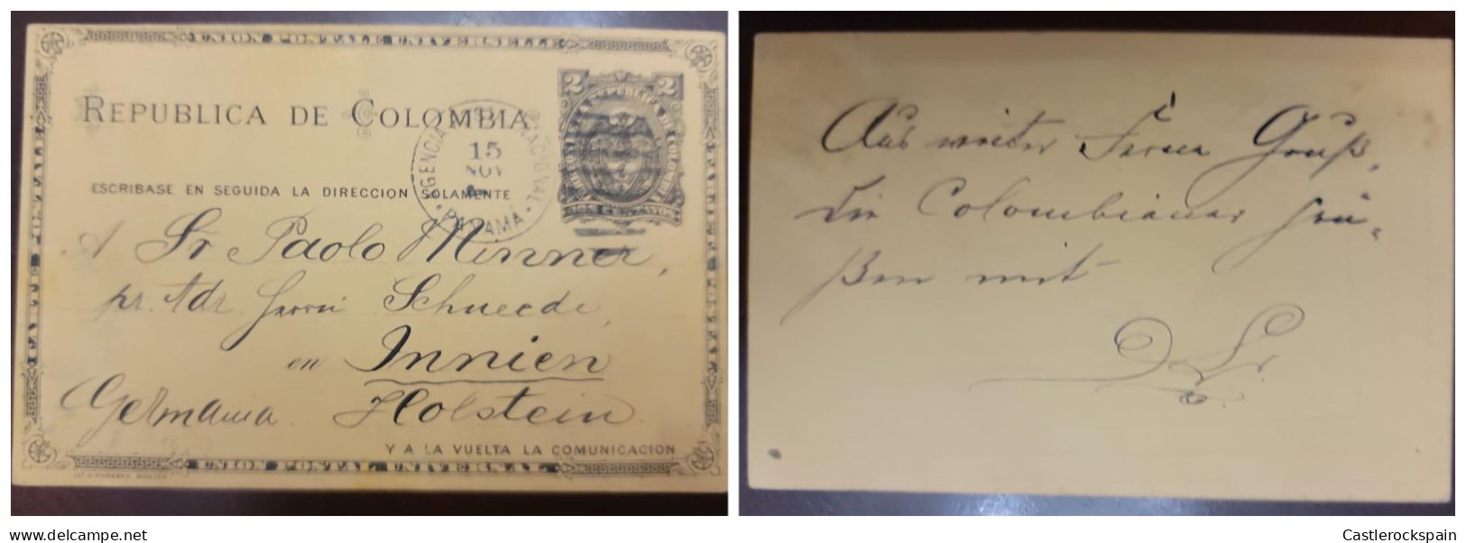 O) COLOMBIA, POST OFFICE IN PANAMA - AGENCIA NACIONAL PANAMA, COAT OF ARMS  2 Centavos- CONDOR, POSTAL STATIONERY CIRCUL - Colombie