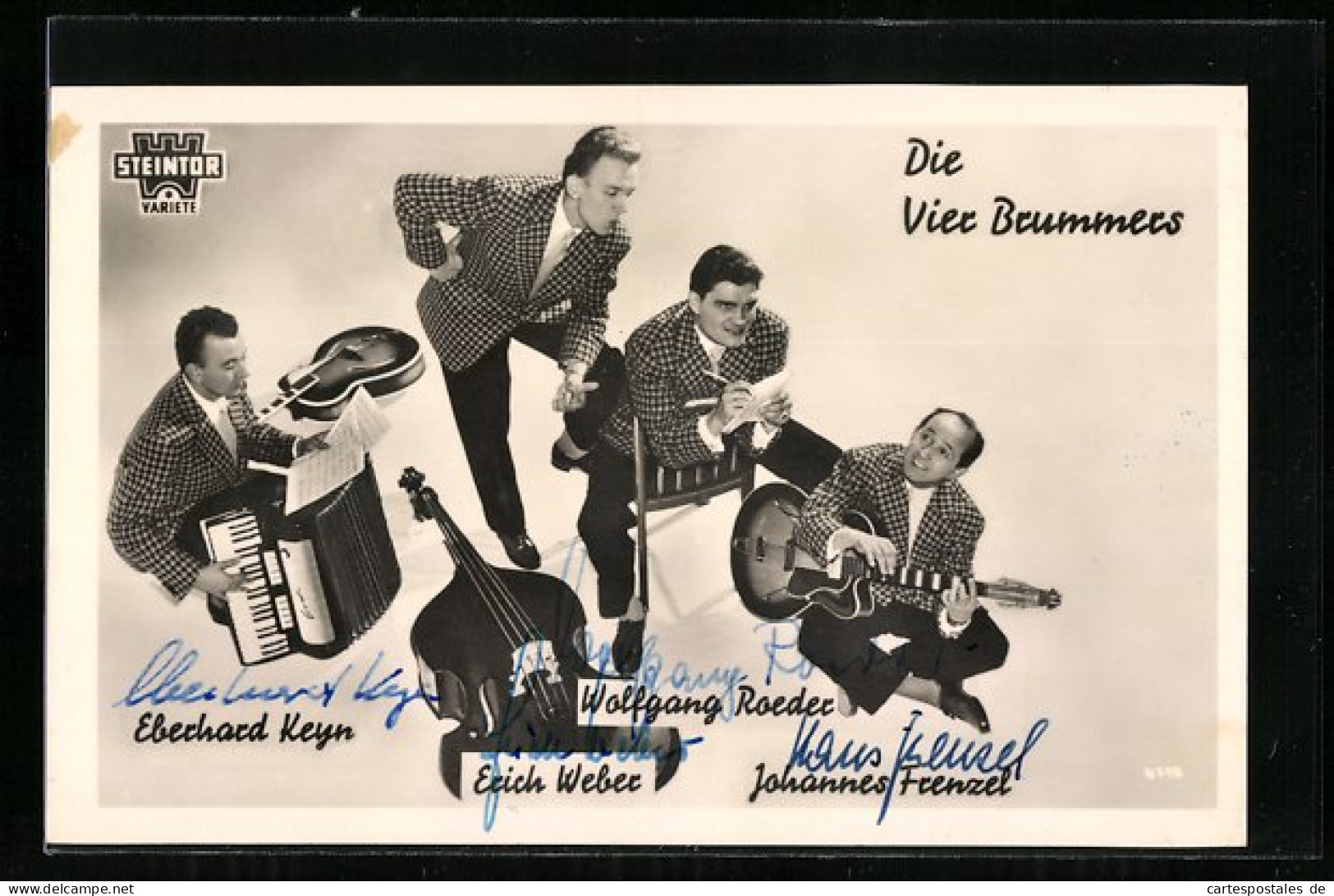 AK Musikquartett Die Vier Brummers Mit Akkordeon, Bass Und Gitarre, Autograph  - Music And Musicians