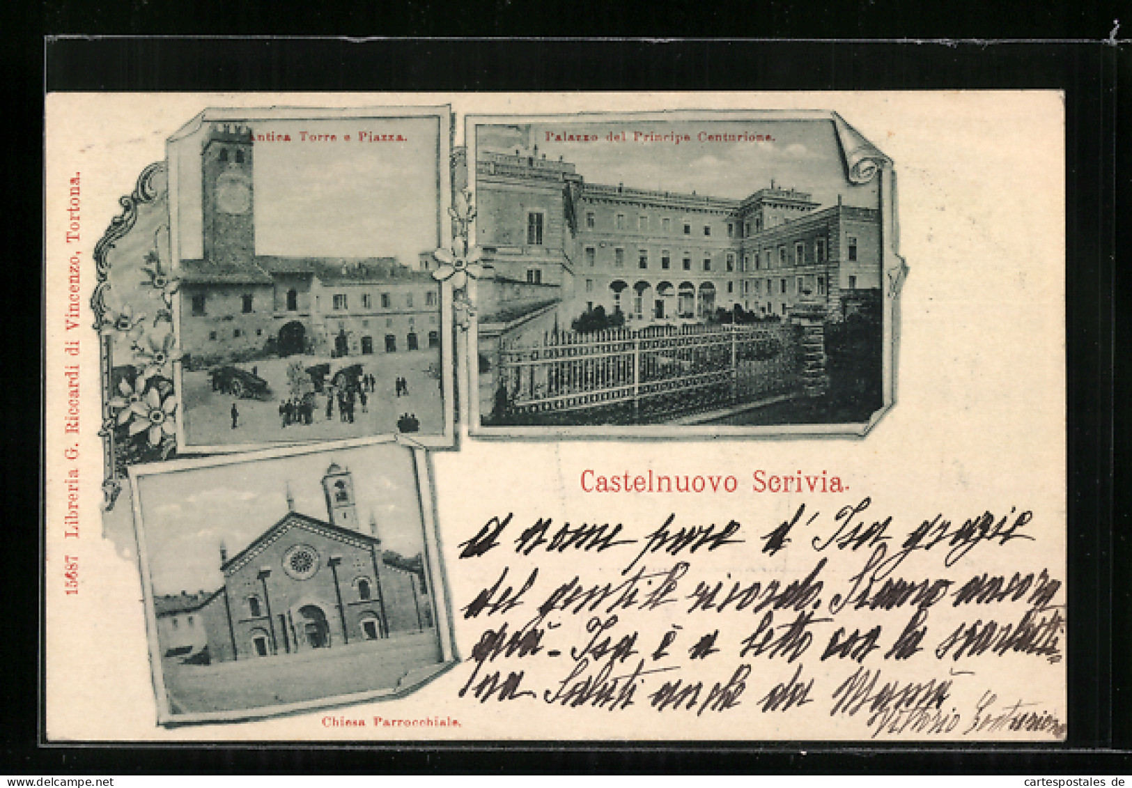 Cartolina Castelnuovo Scrivia, Chiesa Parrocchiale, Antica Torre E Piazza  - Andere & Zonder Classificatie