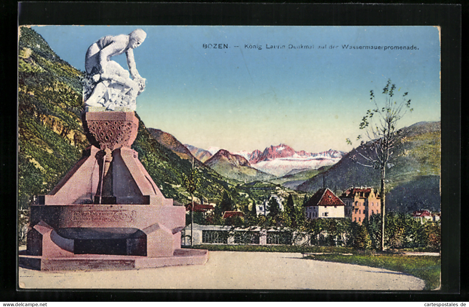 Cartolina Bozen, König Laurin Denkmal, Wassermauerpromenade  - Bolzano