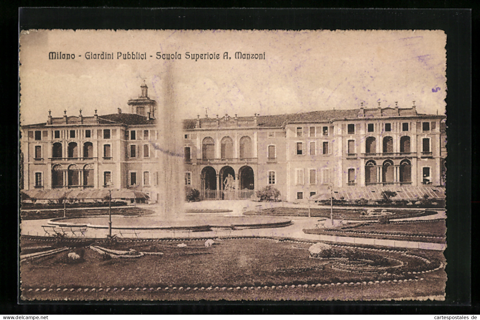 Cartolina Milano, Giardini Pubblici, Scuola Superioie A. Manzoni  - Milano (Mailand)