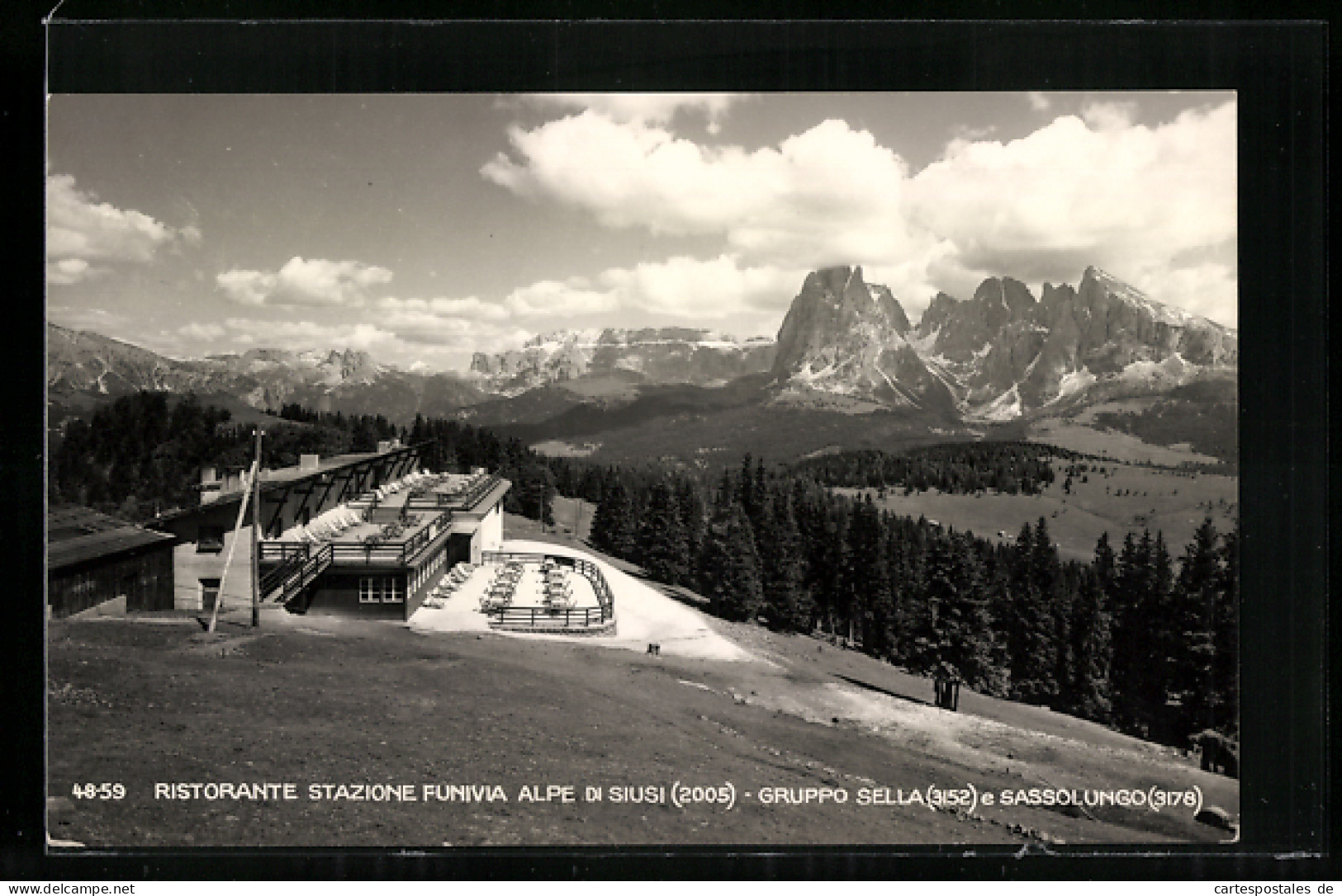 Cartolina Ortisei /Vale Gardena, Alpe Di Siusi, Ristorante Stazione Funivia, Gruppo Sella E Sassolungo  - Andere & Zonder Classificatie