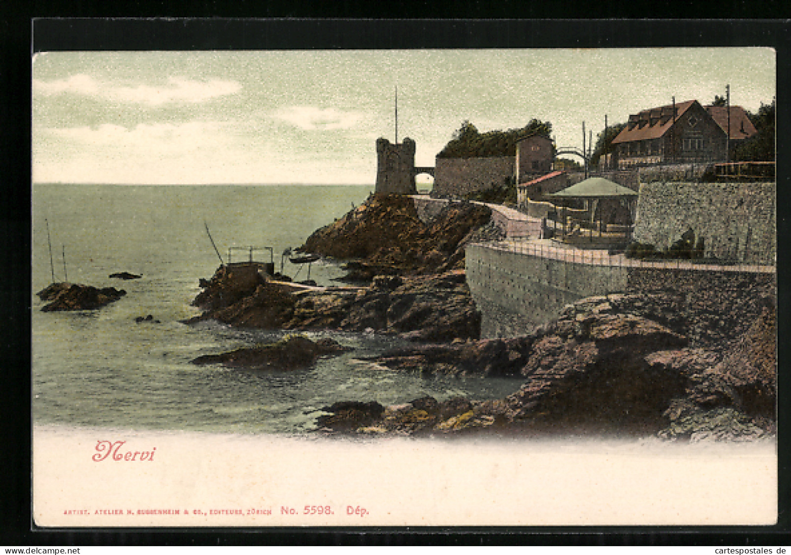 Cartolina Nervi, Ortspartie Mit Küstenstrasse Und Turm  - Autres & Non Classés