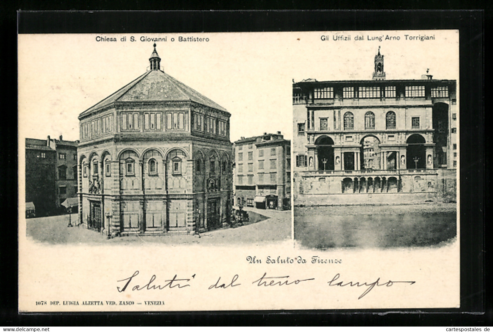 Cartolina Firenze, Chiesa Di S. Giovanni O Battistero, Gli Uffizi Dal Lung`Arno Torrigiani  - Firenze (Florence)