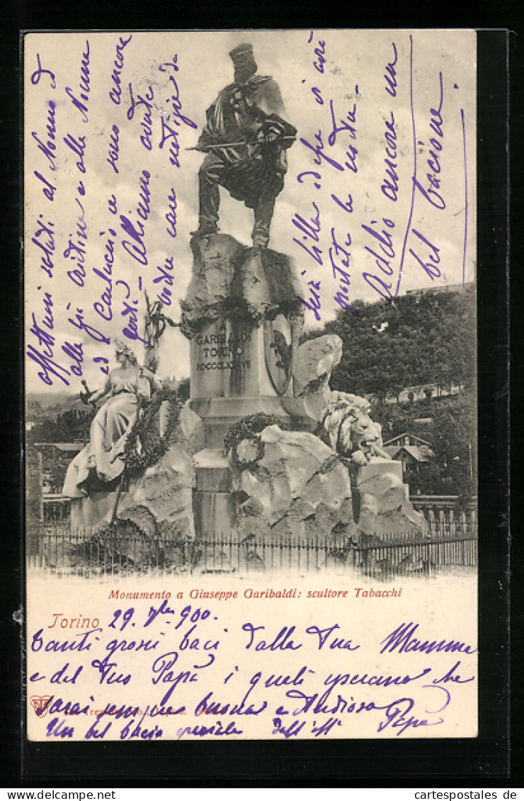 Cartolina Torino, Monumento A Giuseppe Garibaldi, Scultore Tabacchi  - Sonstige & Ohne Zuordnung