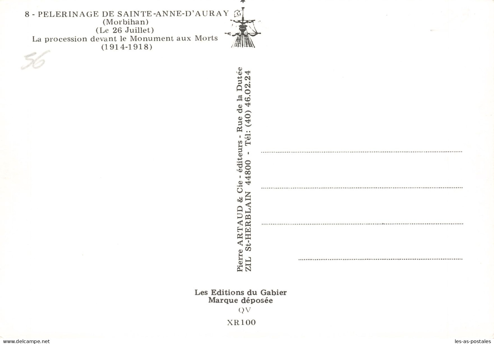 56 SAINTE ANNE D AURAY PELERINAGE - Sainte Anne D'Auray