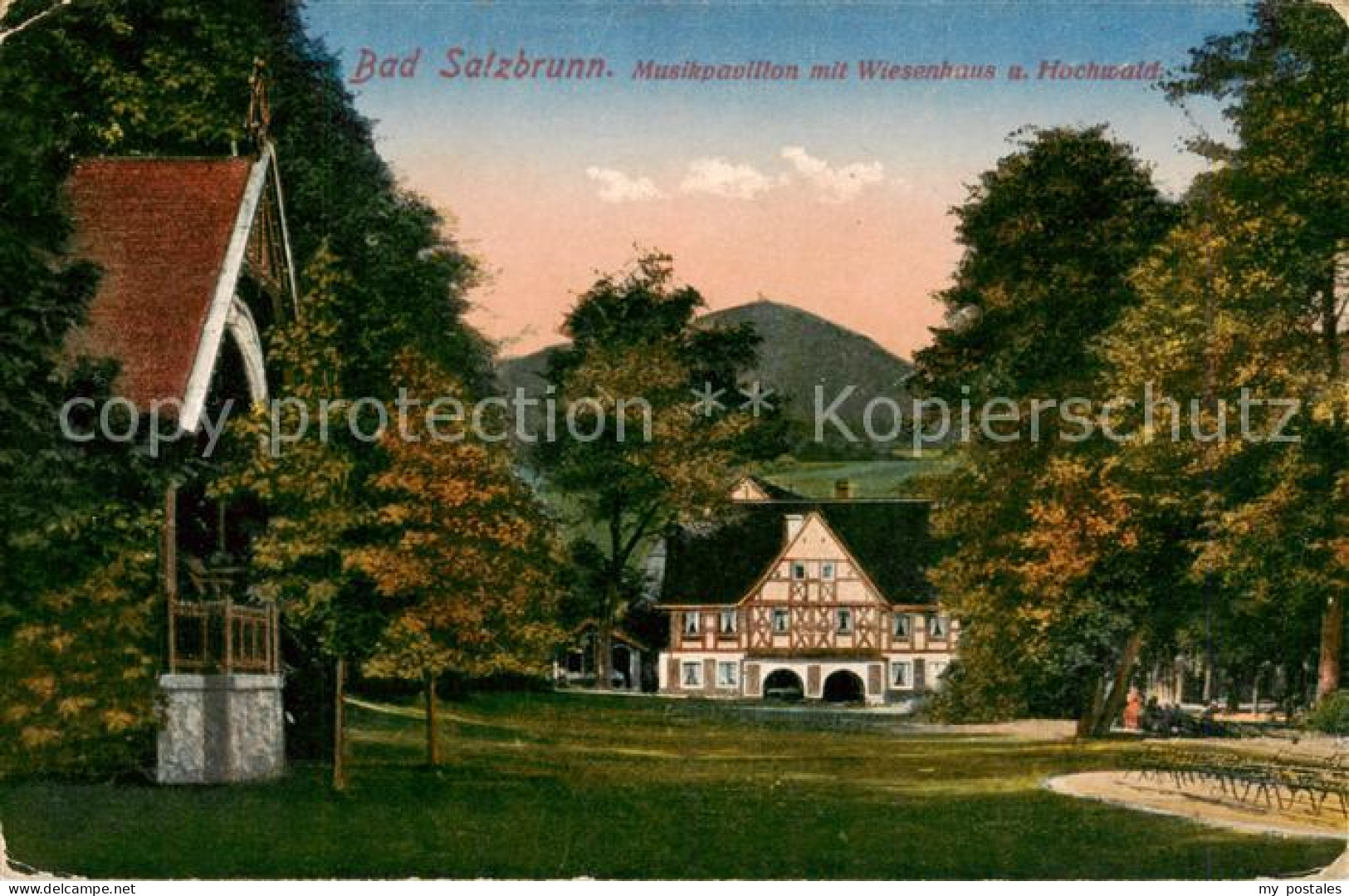 73818945 Bad Salzbrunn Szczawno-Zdroj PL Musikpavillon Mit Wiesenhaus Und Hochwa - Pologne