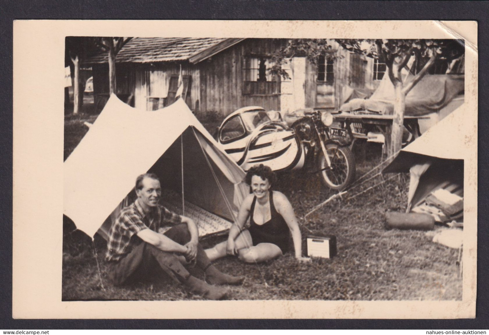 Privat Foto Ansichtskarte Camping Campen Motorrad Oldtimer - Motos