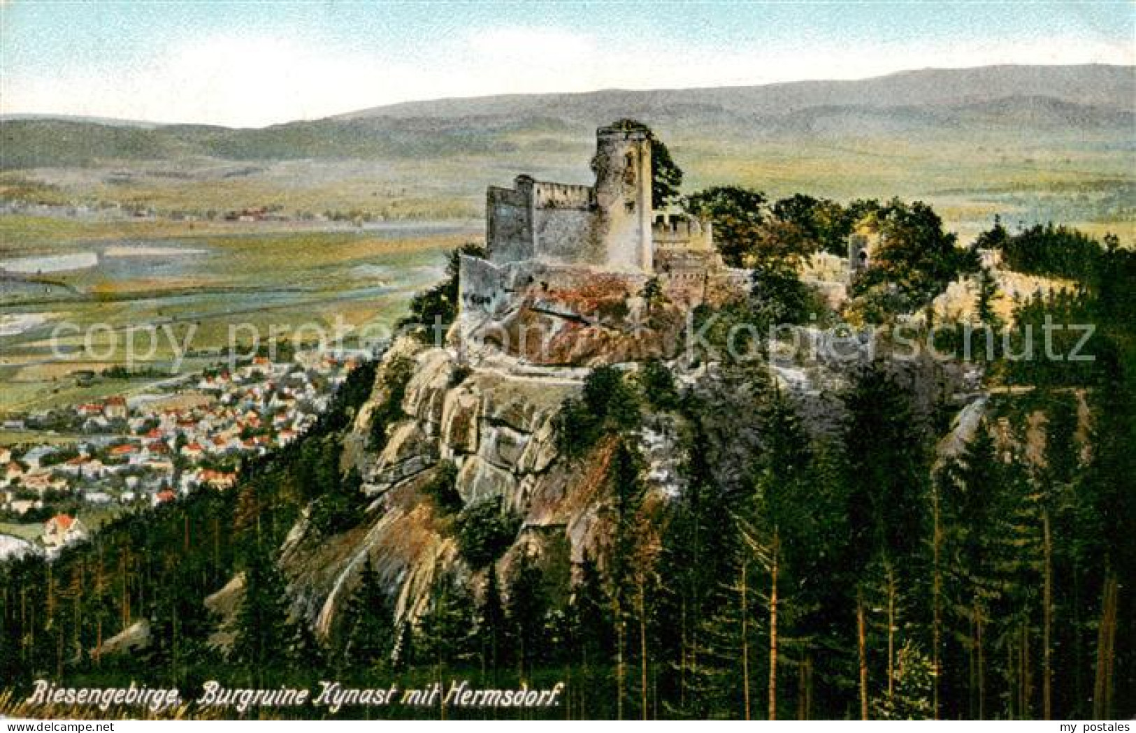 73818651 Hermsdorf Bad Riesengebirge PL Panorama Mit Burgruine Kynast  - Pologne