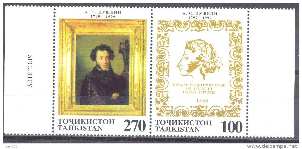 1999. Tajikistan, A.Puschkin, Great Russian Poet, 2v Se-tenant, Mint/** - Tayikistán