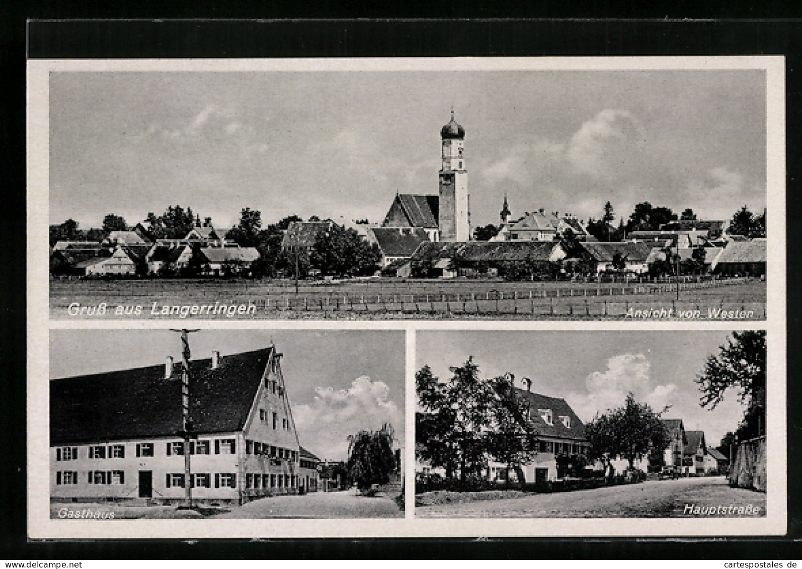 AK Langerringen, Gasthaus, Hauptstrasse, Ansicht Mit Kirche Von Westen  - Altri & Non Classificati