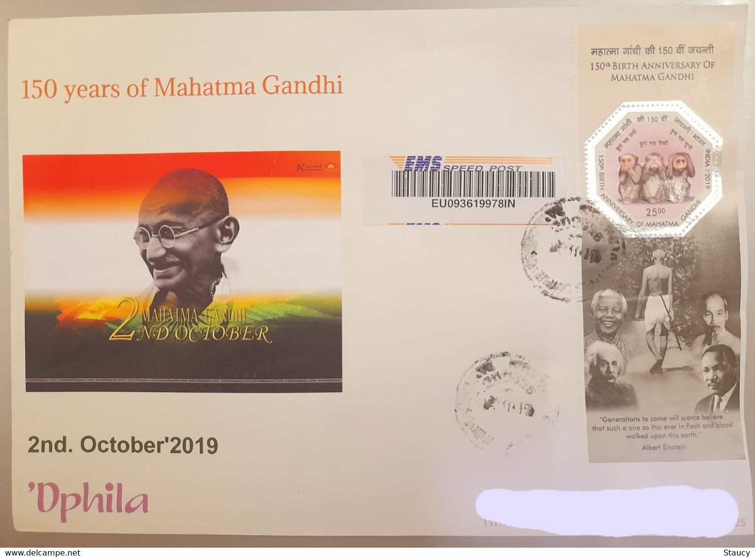 India 2019 Beautiful Designer Envelope On 150th Birth Anniversary Of Mahatma Gandhi Registered (EMS Speed Post) Post - Cartas & Documentos