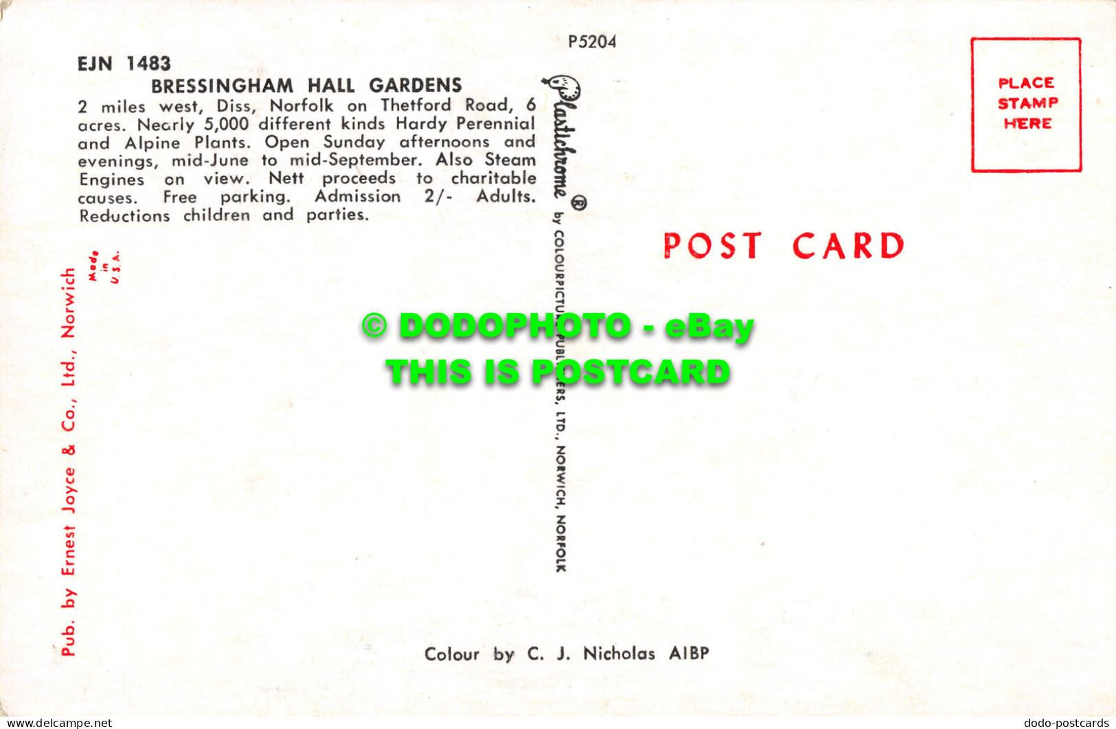 R525343 Bressingham Hall Gardens. Ernest Joyce. Plastichrome. C. J. Nicholas. A. - Welt