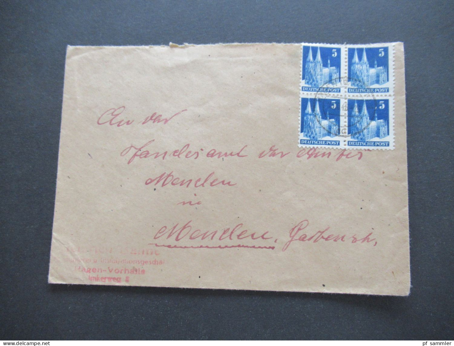 1948 Bizone Bauten Nr. 75 (4) MeF Fernbrief Hagen Westfalen Absenderstempel Klempnerei Heinrich Bahne Hagen Vorhalle - Storia Postale