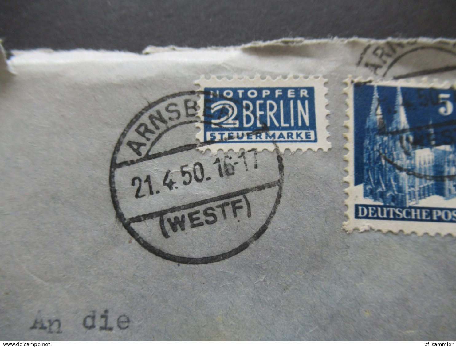 1950 Bizone Bauten Nr. 75 MiF Mit Nr.94 Zustellungsurkunde Vereinfachte Zustellung Staatsanwaltschaft Arnsberg (Westf) - Storia Postale