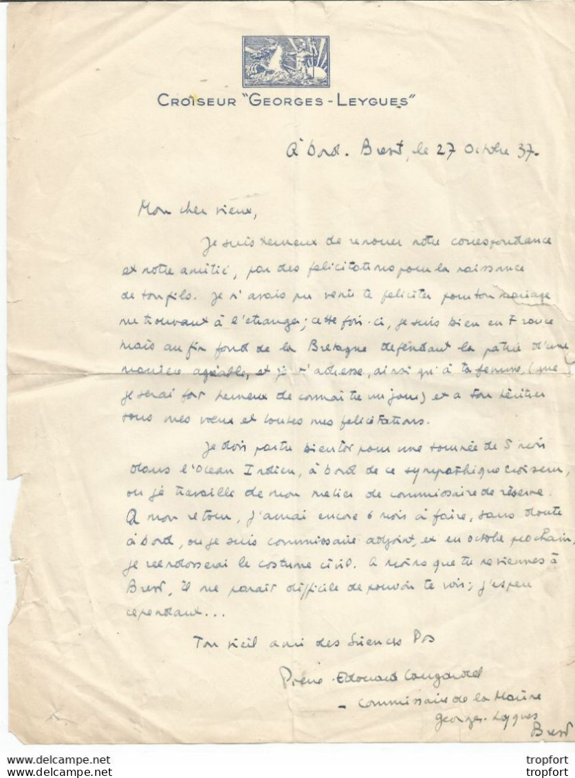 M11 Cpa / Rare LETTRE 1937 A BORD Du Croiseur Georges LEYGUES BREST Le 27 Octobre 1937 Navire Guerre Militaria - Verkehr & Transport