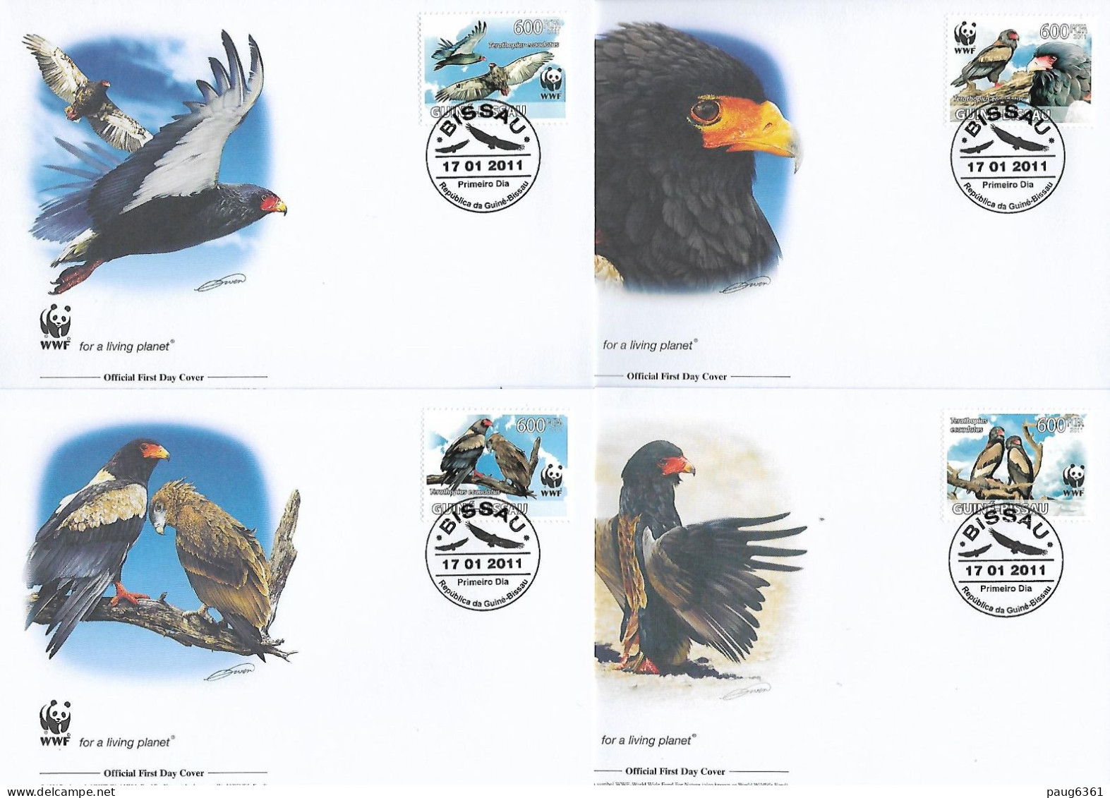 GUINEE BISSAU  2011  4 FDC WWF-AIGLES YVERT N°3752/3755 - FDC